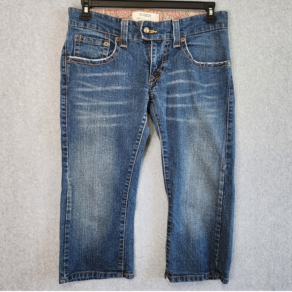 Levis 504 Slouch Cropped Jeans 9 Blue Medium Wash Flap Pocket Y2K Capri Denim